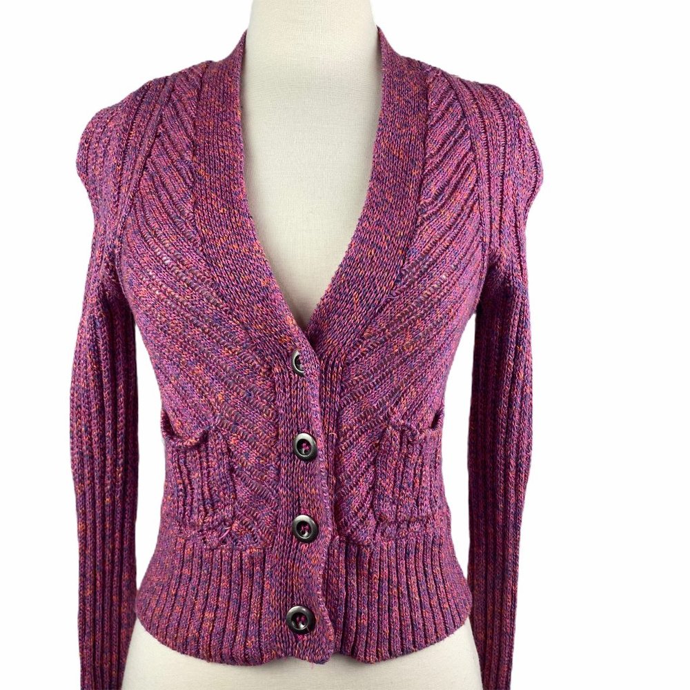 Free People Purple Loose Knit Crop Top Scoop Neck